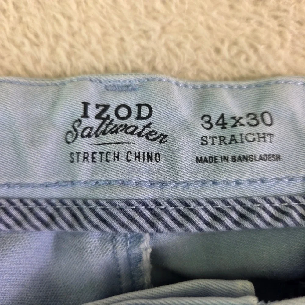 IZOD Saltwater Stretch Chino Pants Mens 34x30 Straight Leg Light Blue Cotton